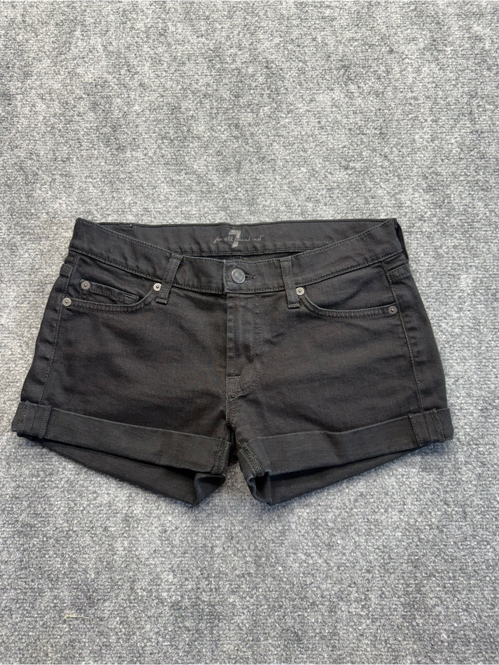 7 for all Mankind Woman’s 27 Black Rolled Hem Women's Denim Shorts